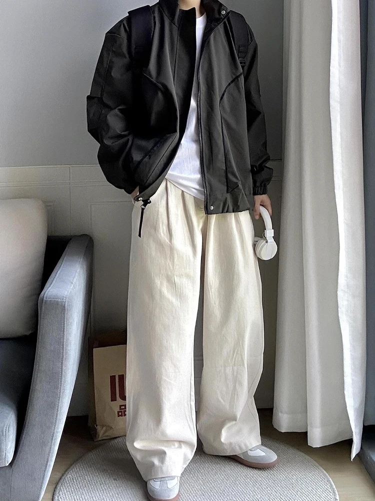 

Мужской осенний жесткий свободный топ с воротником-стойкой в стиле пэчворк в американском стиле с воротником-стойкой, универсальный летный топ...