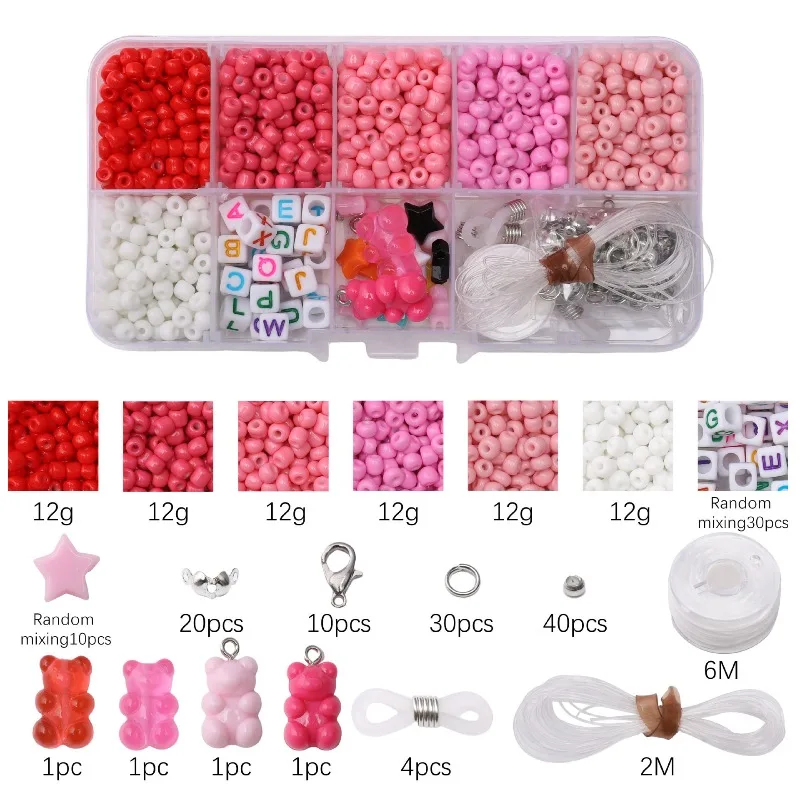 1Pcs   DIY Glass Bead Bracelet Making Set Hand Bead Loose Bead Set Box Phone Chain Necklace Material Pack