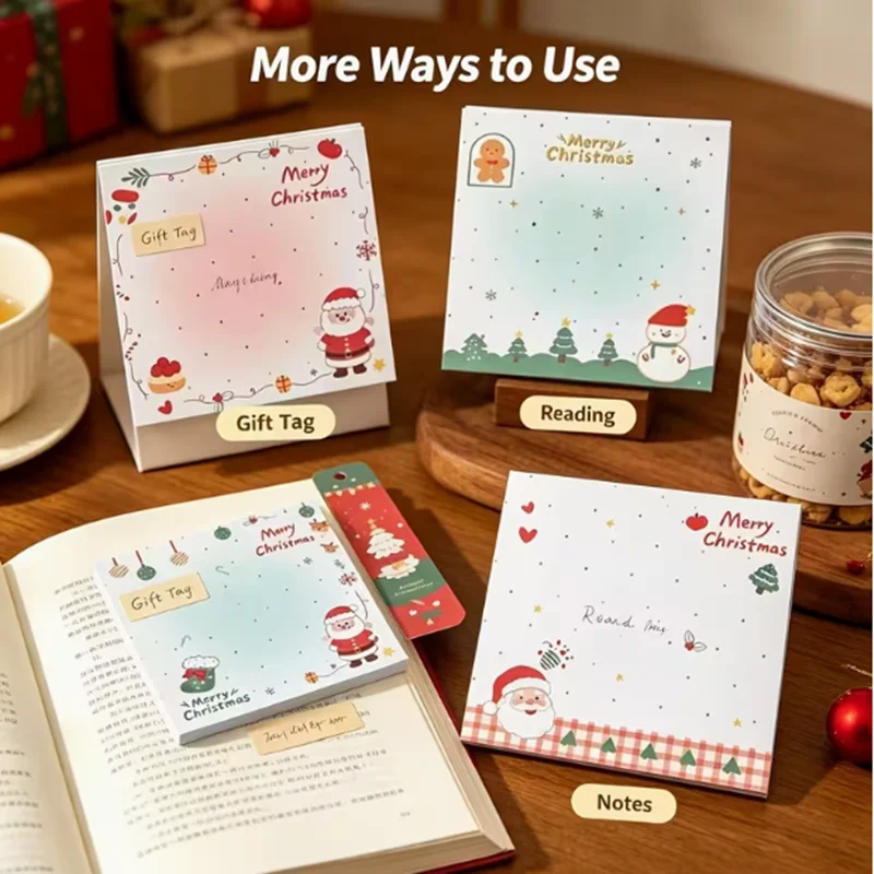 Cute Santa Claus snowman Christmas notepad with self-adhesive notepaper (total of 80 sheets) - Christmas party supplies
