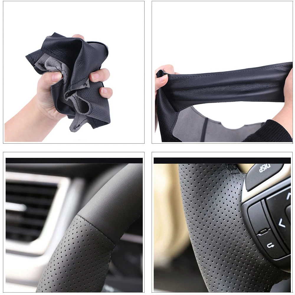 Hand-stitched carbon fibre genuine Leather Steering Wheel Cover for Jeep Grand Cherokee 2011-13 Compass Wrangler Patriot 2011-16 - view 4