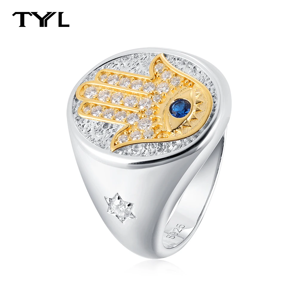 

TYYL Lab Grown Sapphire Evil Eye Муассанит Звезда Давида Кольцо Глаз дьявола для женщин и мужчин S925 Серебряные кольца на палец Пара ювелирных изделий