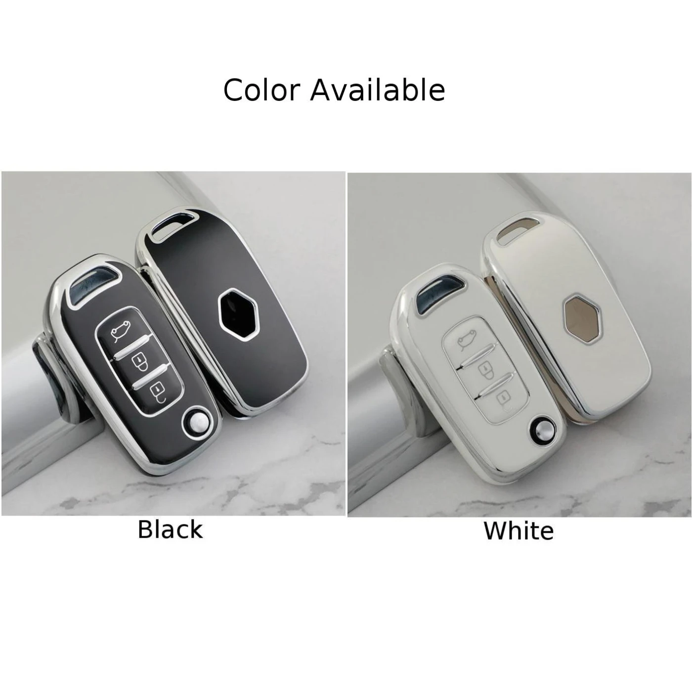 TPU Remote Car Flip Key Case Fob Cover For Koleos Kadjar Captur Symbol Dazzling Electroplating Process White