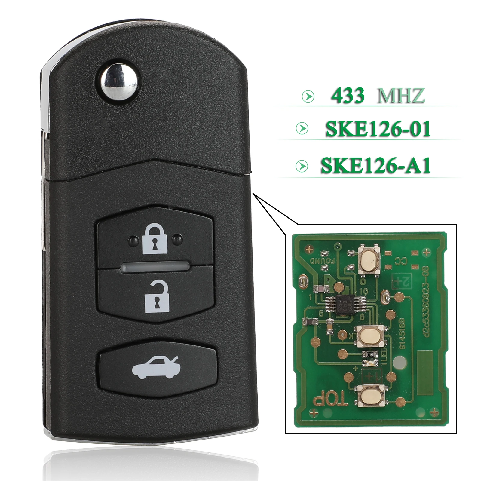 jingyuqin SKE126-01/-A1 433Mhz 3 Buttons Flip Remote Car Key For MAZDA 3 M3 Axela/ 5 M5 Premacy/ 6 M6 Atenza With Uncut blade