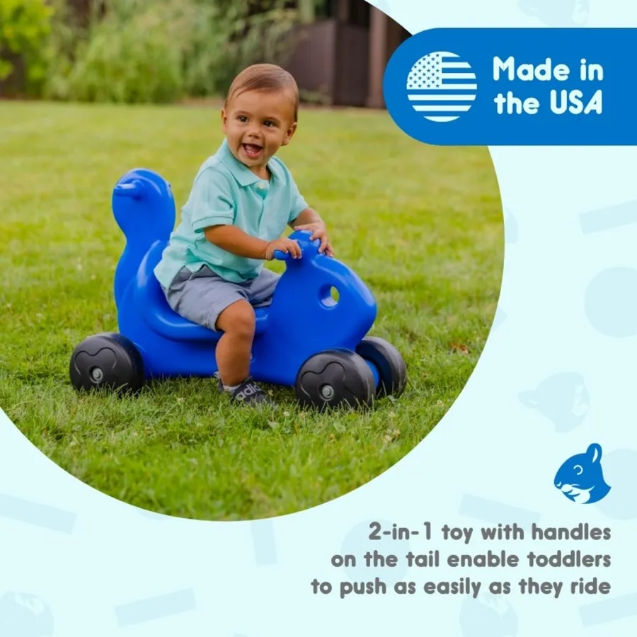 2-in-1 Squirrel Push & Ride-on Toy, Indoor & Outdoor Use, Low Profile Seat, Recommended for Children up to 50lbs, Durable Constr