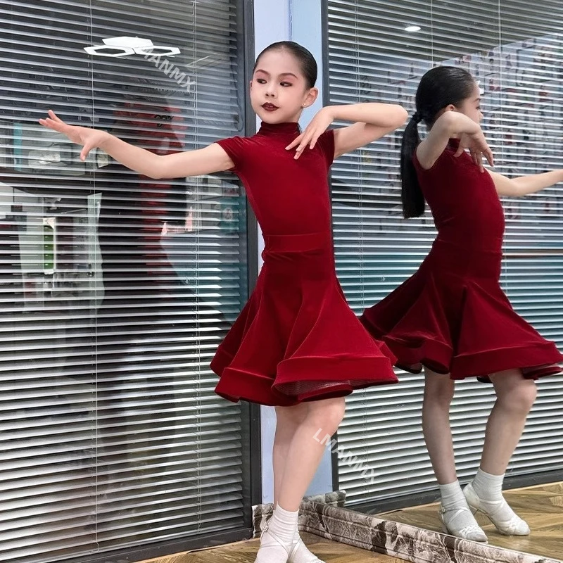 ชุดเต้นลาตินสำหรับเด็ก แขนสั้น รุ่นใหม่ สำหรับฤดูร้อนและฤดูใบไม้ร่วง ชุดฝึกซ้อม
