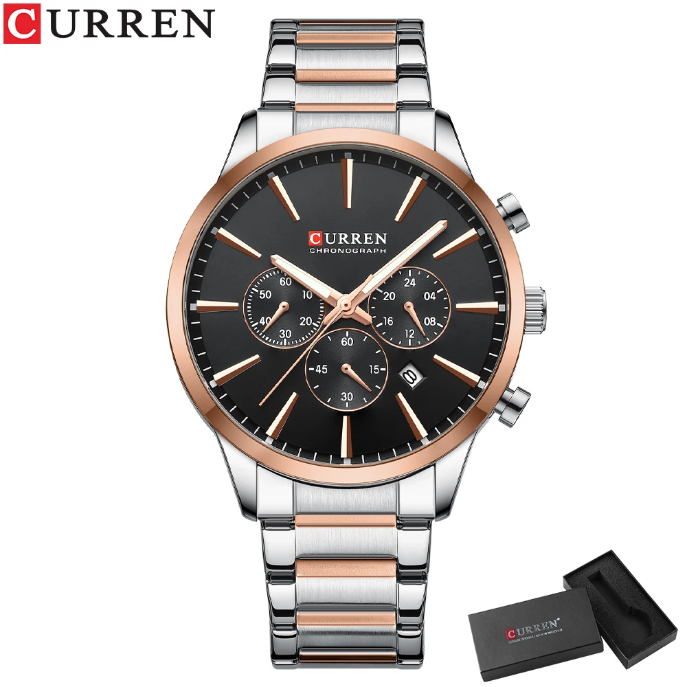 CURREN Casual Sport Uhren Herren Quarz Chronograph Edelstahl Armband Armbanduhren mit Datum Männliche Uhr 6