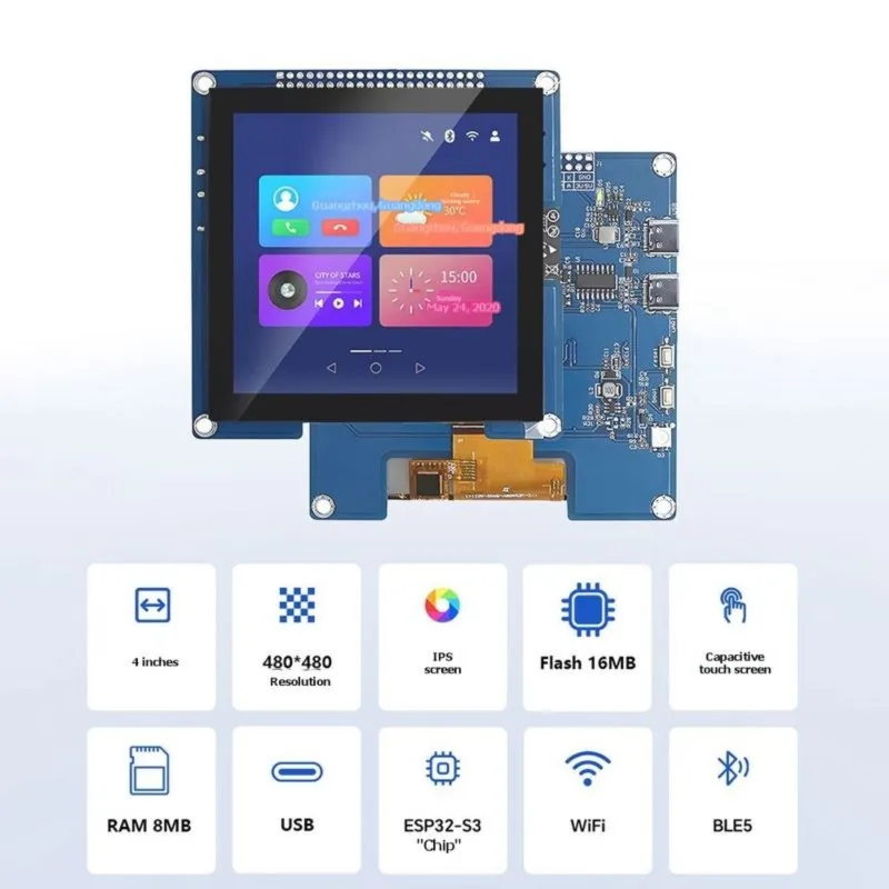 Super Sale ESP32-S3 Development Board IPS Capacitive Touch Display Screen 480x480 4 Inch Display WiFi BLE5 16MB Flash 8MB PSRAM
