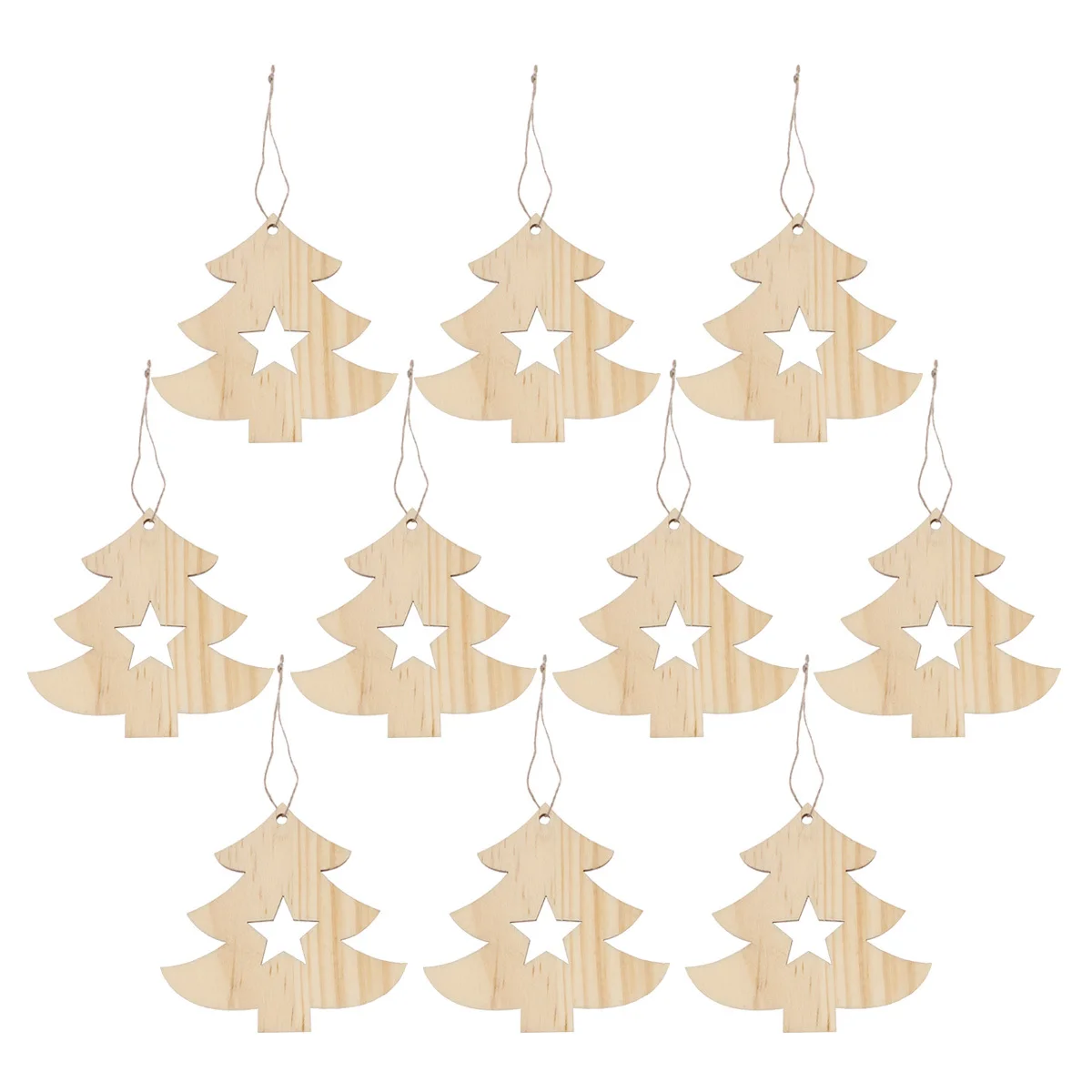 

10Pcs Wooden Cutouts Christmas Hanging Pendant Creative Star and Tree Shape Decorative Props for DIY Winter Festival