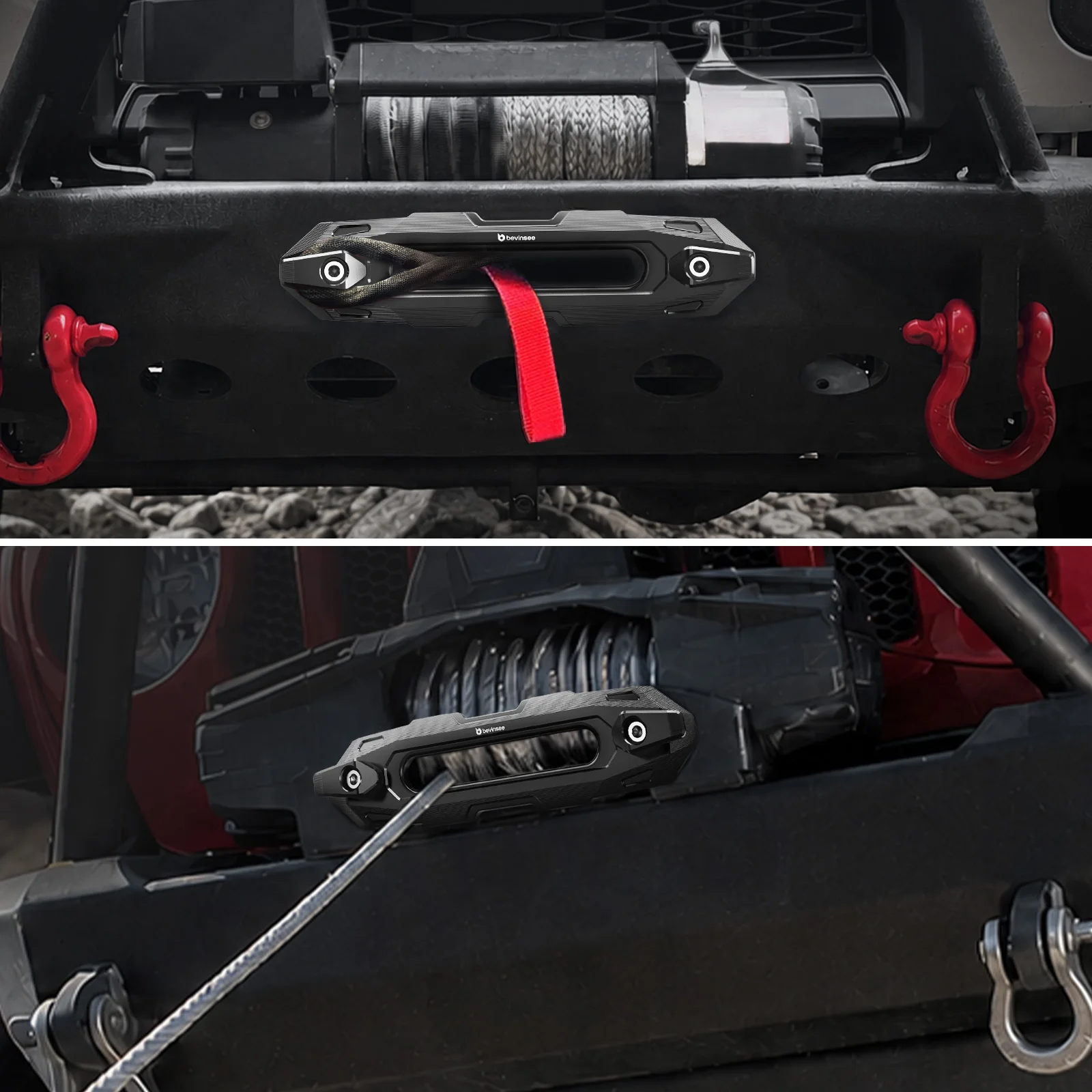 BEVINSEE 6061 Aluminium Seilzugführung mit Doppelhaken, passend für 10-Zoll-Lochkreis für Synthetikseil, ATV, UTV, SUV, LKW – Detail 6