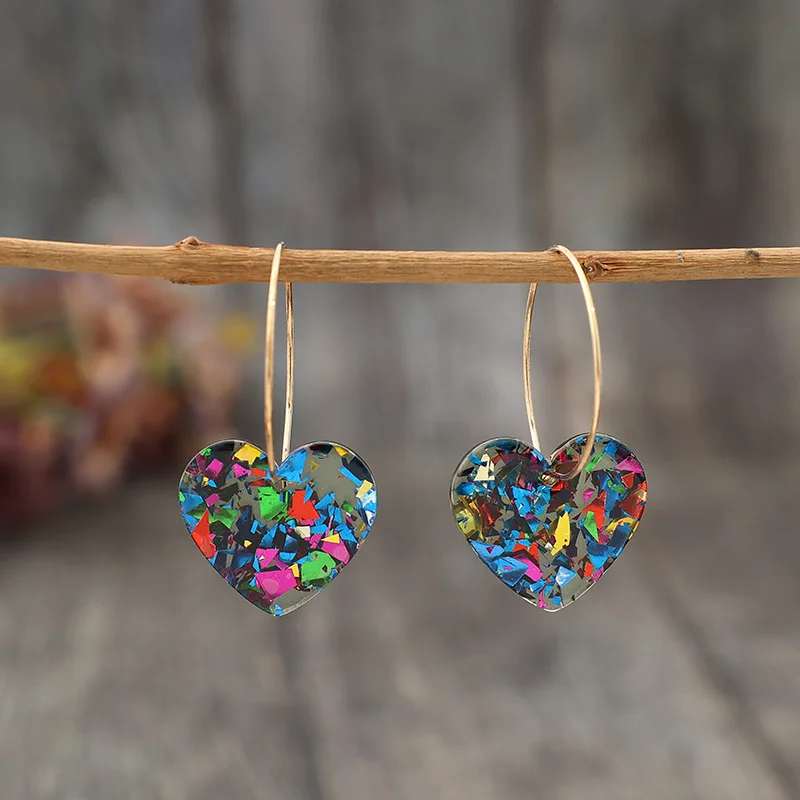 2025 New 2 Pairs Series Sequined Transparent Heart Earrings -Shaped Multi-Color Women'S Earrings Valentine'S Day For Gift