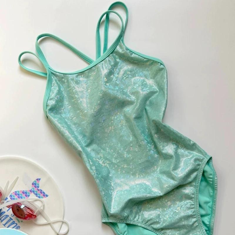 Sexy shiny Barbie Blue double shoulder straps Women's one-piece swimsuit Sports Racing Swimming Pool Swimsuit