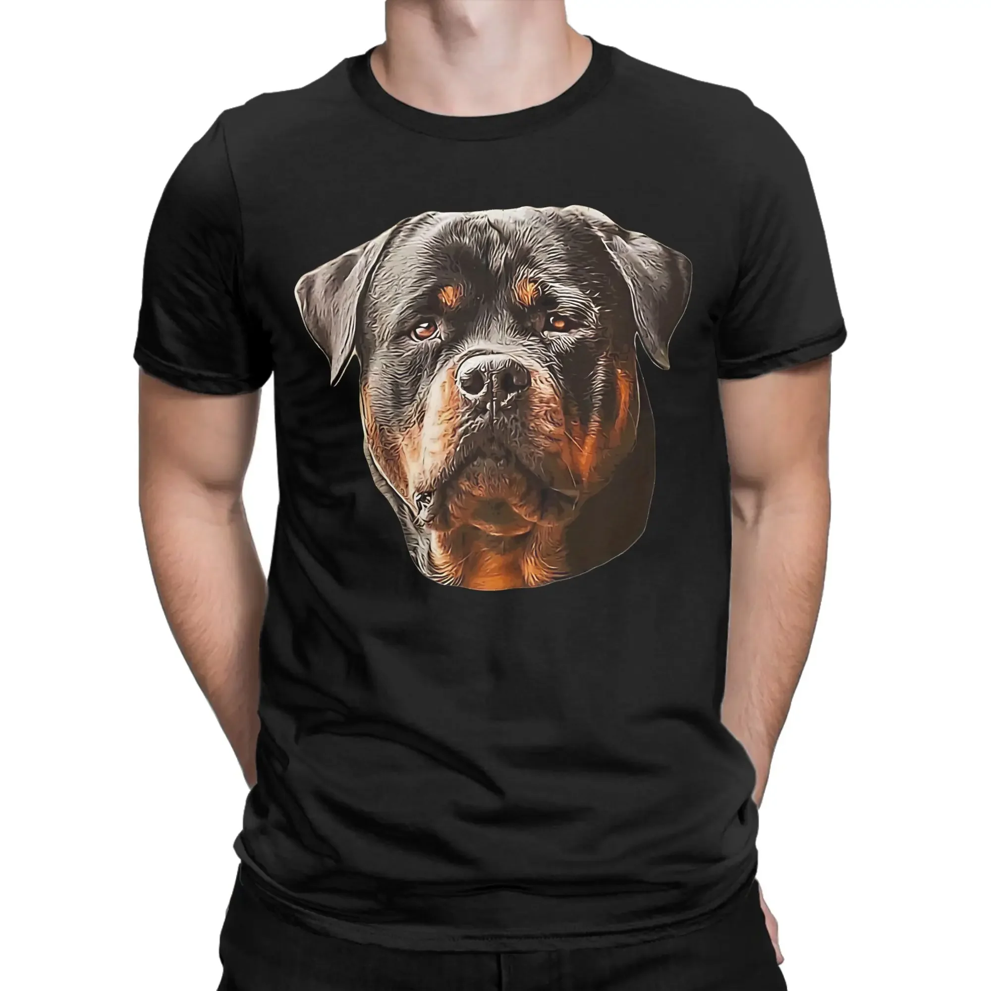 Men T-Shirts Rottweiler Stunning Dog Head Novelty Cotton Tees Short Sleeve  T Shirts Crewneck Clothing Graphic