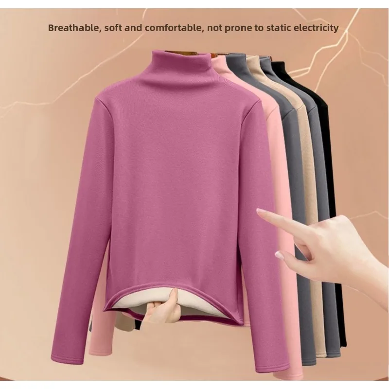 Frauen Thermo-Unterwäsche Winter Halb Hohen Kragen Unten Hemd Solide Halb Hohen Kragen Langarm Grundlegende T-Shirt Heizung Pullover – Detail 10