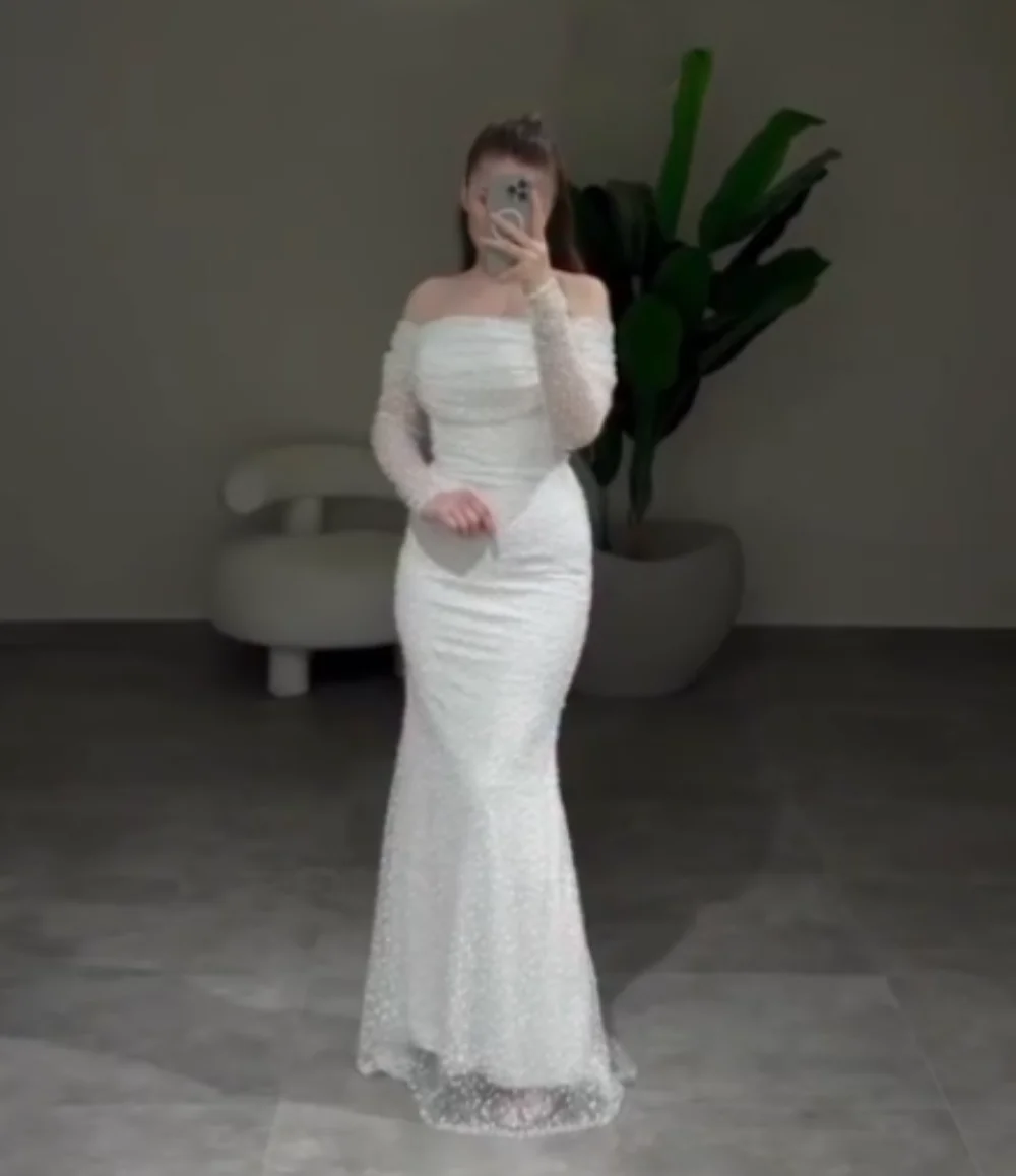 

Customized Sequined Pleat Off-the-shoulder Mermaid Long Dresses Bespoke Occasion Luxury Evening Party Gown Exquisite Glitter