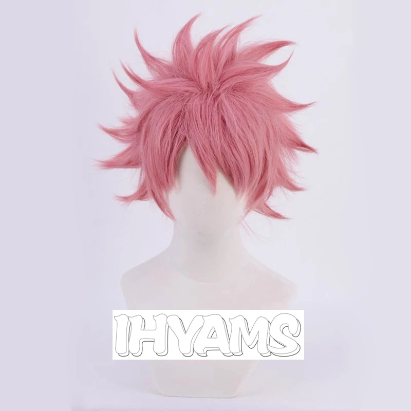

Аниме Etherious Natsu Dragneel, короткий розовый лохматый многослойный стильный термостойкий костюм для косплея, парик + трек + шапочка для парика