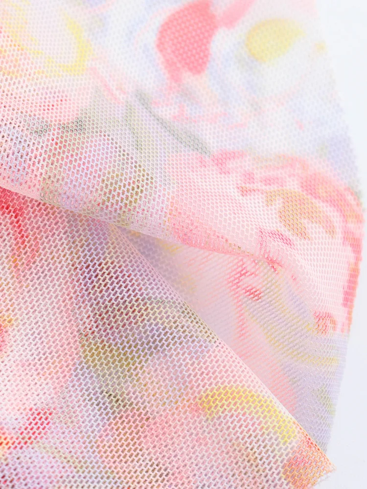 KAOPU ZA Women with ruffles draped printed tulle fitted midi dress vintage straight neck off-the-shoulder female dresses mujer