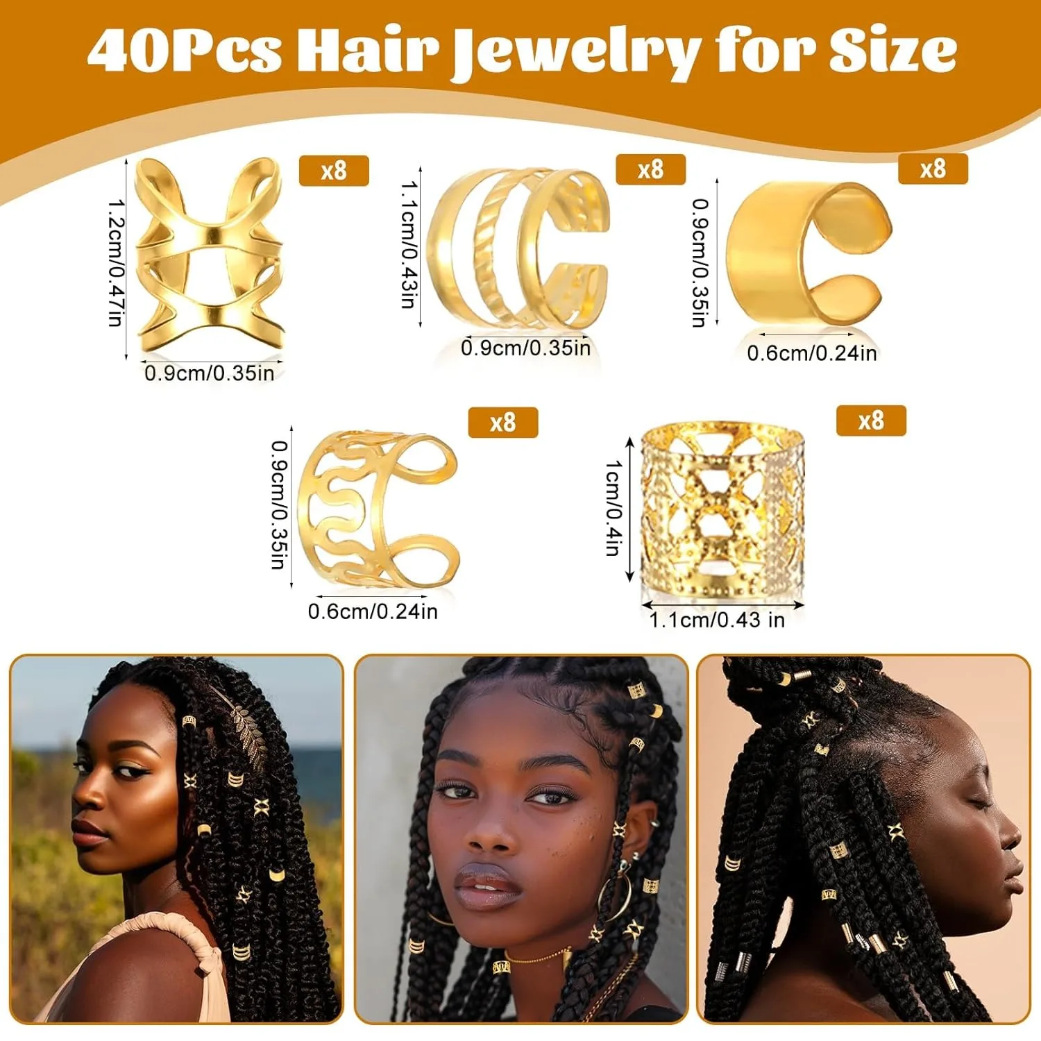 40pcs Dreadlock Hair Beads - Stylish Alloy Hair Accessories Loc Jewelry for Braids for Girls and Women