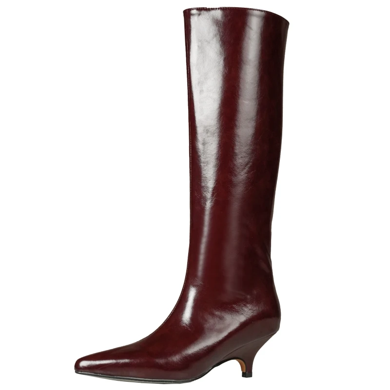 

Slip on Women's Knee High Boots Black Burgundy Genuine Leather High-quality Comfort Western Chelsea Boots for Women INS Brand