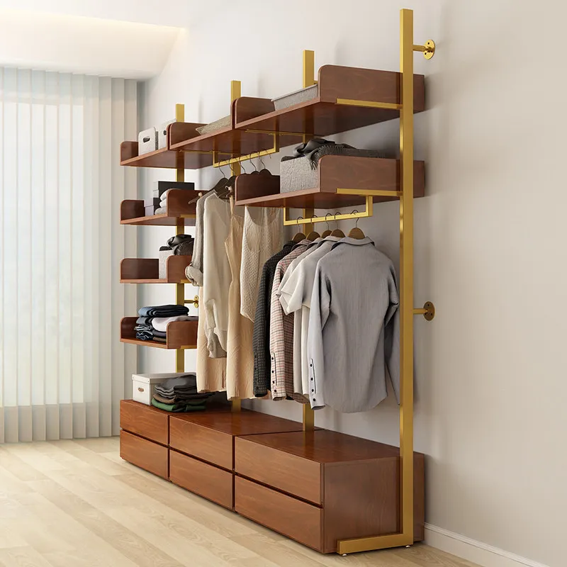Walk-in cloakroom Shelf Wrought iron open wardrobe Metal hanger Bedroom upper wall Coat rack Floor