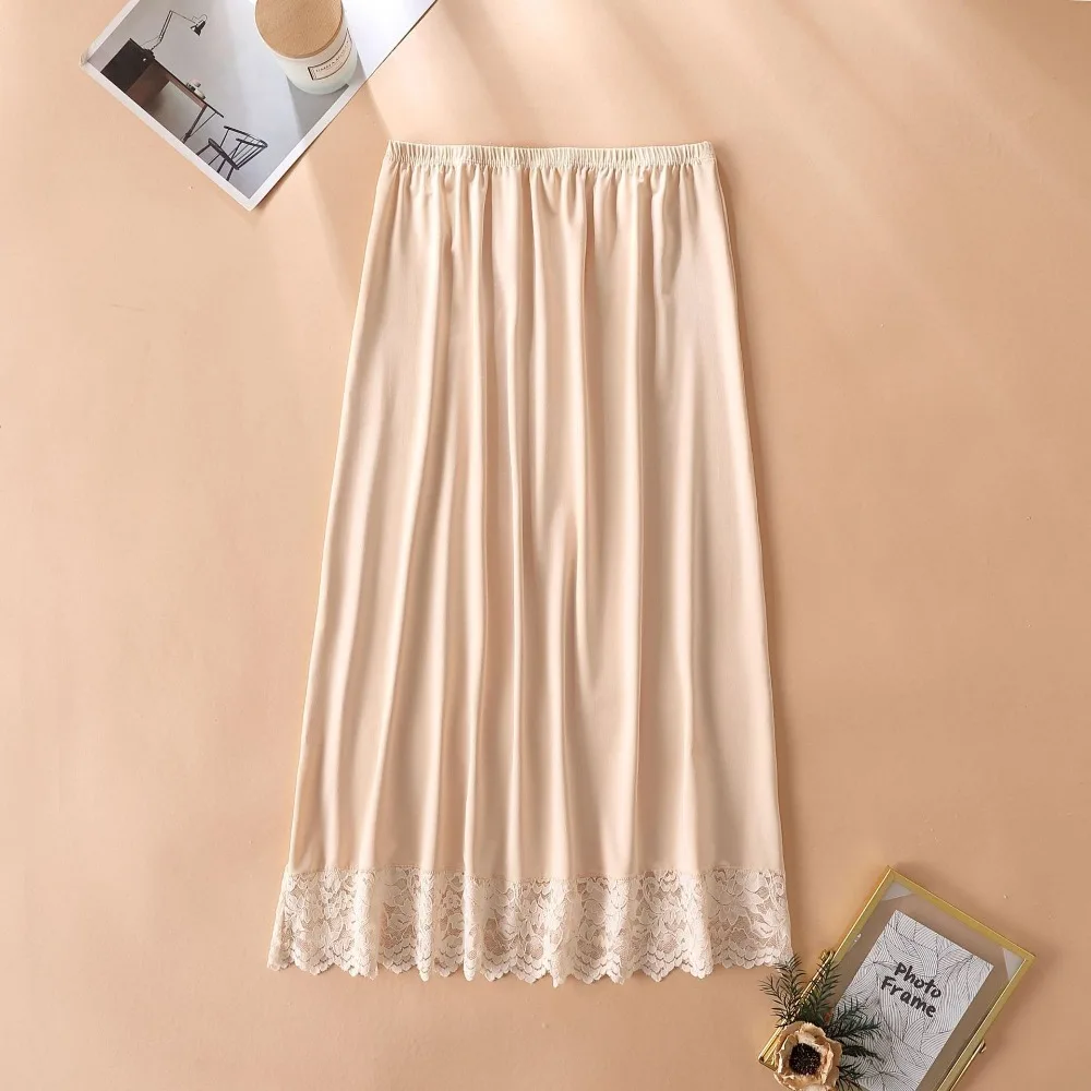 

Thin Ice Silk Modal Female Half Length Skirt Anti-glare Lace Underskirt High Waist Elastic Mesh Flower Innerwear Short Skirt