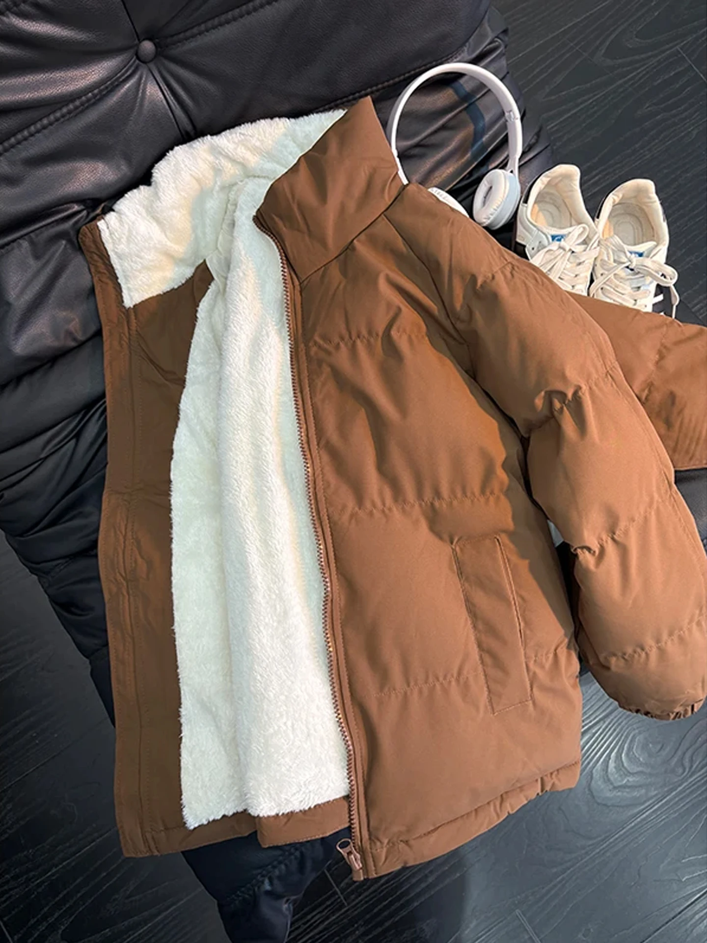 

Мужская утепленная зимняя куртка из коричневого бархатного хлопка с флисовой подкладкой, на молнии, для северо-восточного Китая, до -40 градусов