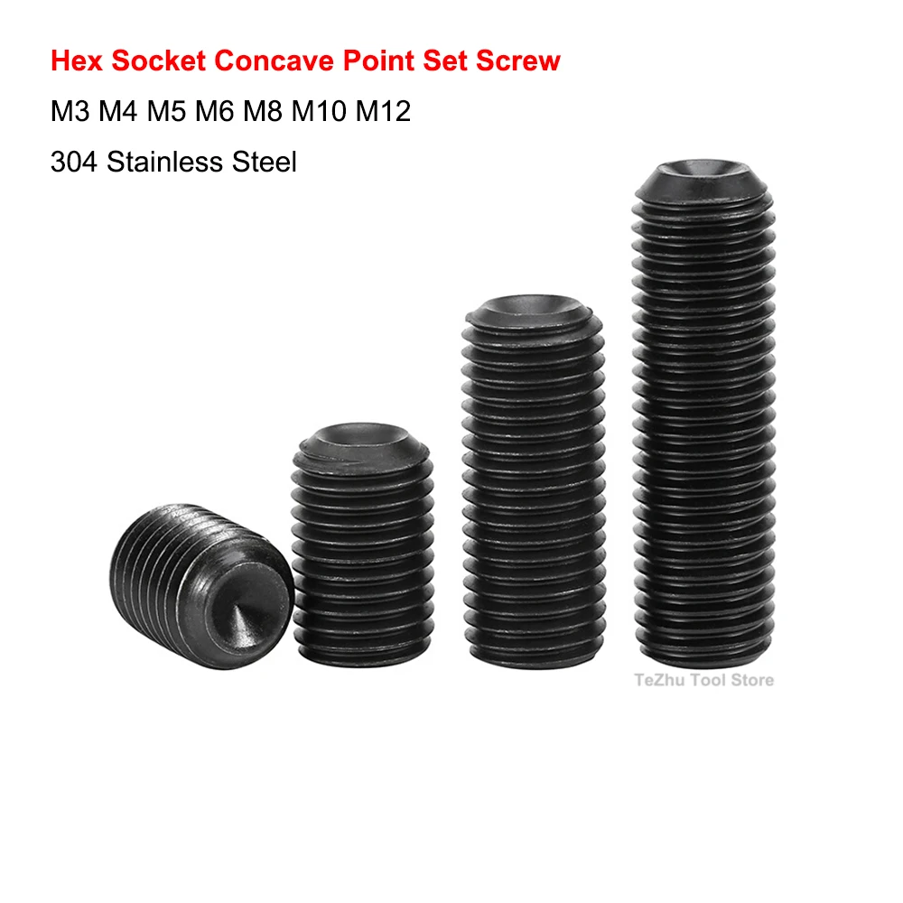 

Black 304 Stainless Steel Hex Hexagon Socket Concave Point Grub Set Screw Allen Headless Screws M3 M4 M5 M6 M8 M10 M12