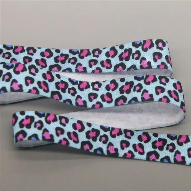 DHK 5/8\'\'5yards Zebra Leopard Cow Gradient Printed Fold Elastic FOE Stretch Ribbon Hairbow Headwear Headband DIY OEM C1890