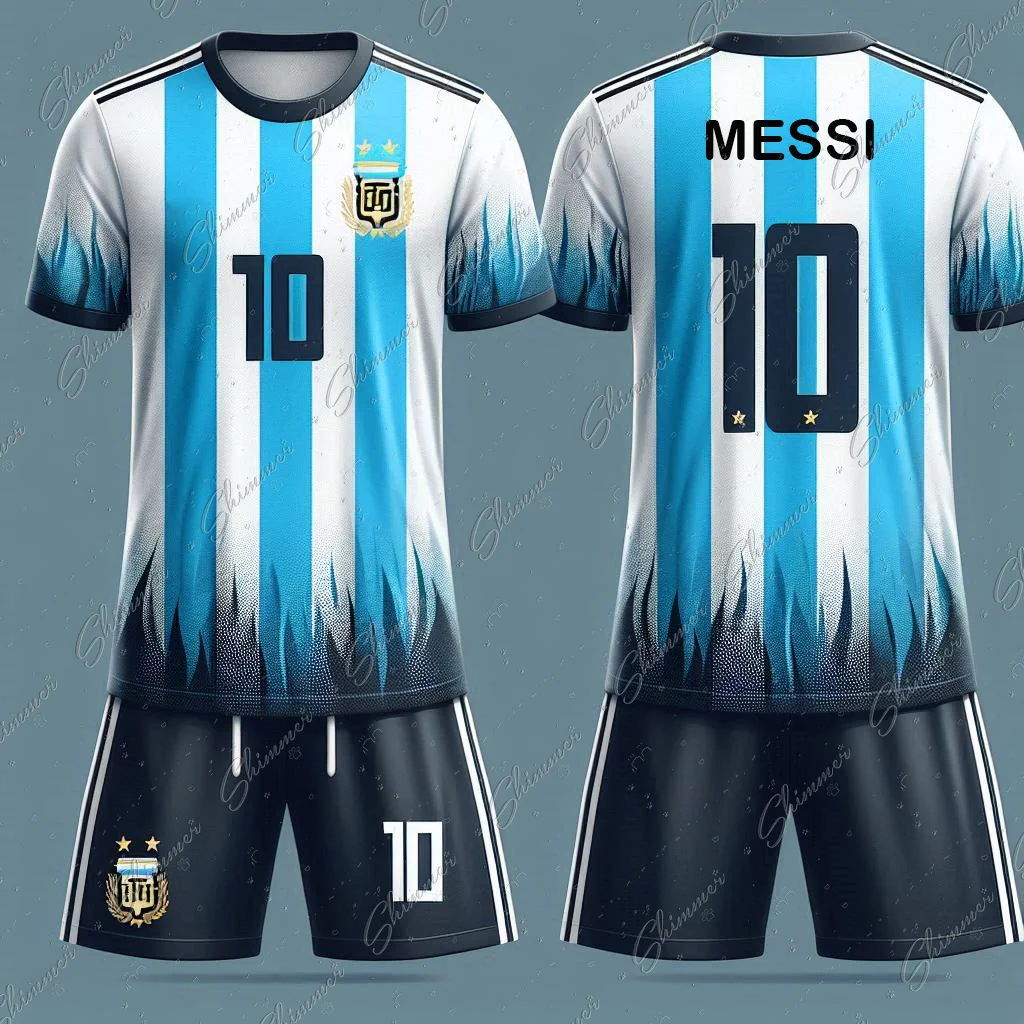 Football Outfit Kids Jersey 2pc Short Sleeves Argentinian Style No.10 Training And Competition Jearsey Custom Jerseys Soccer Kit