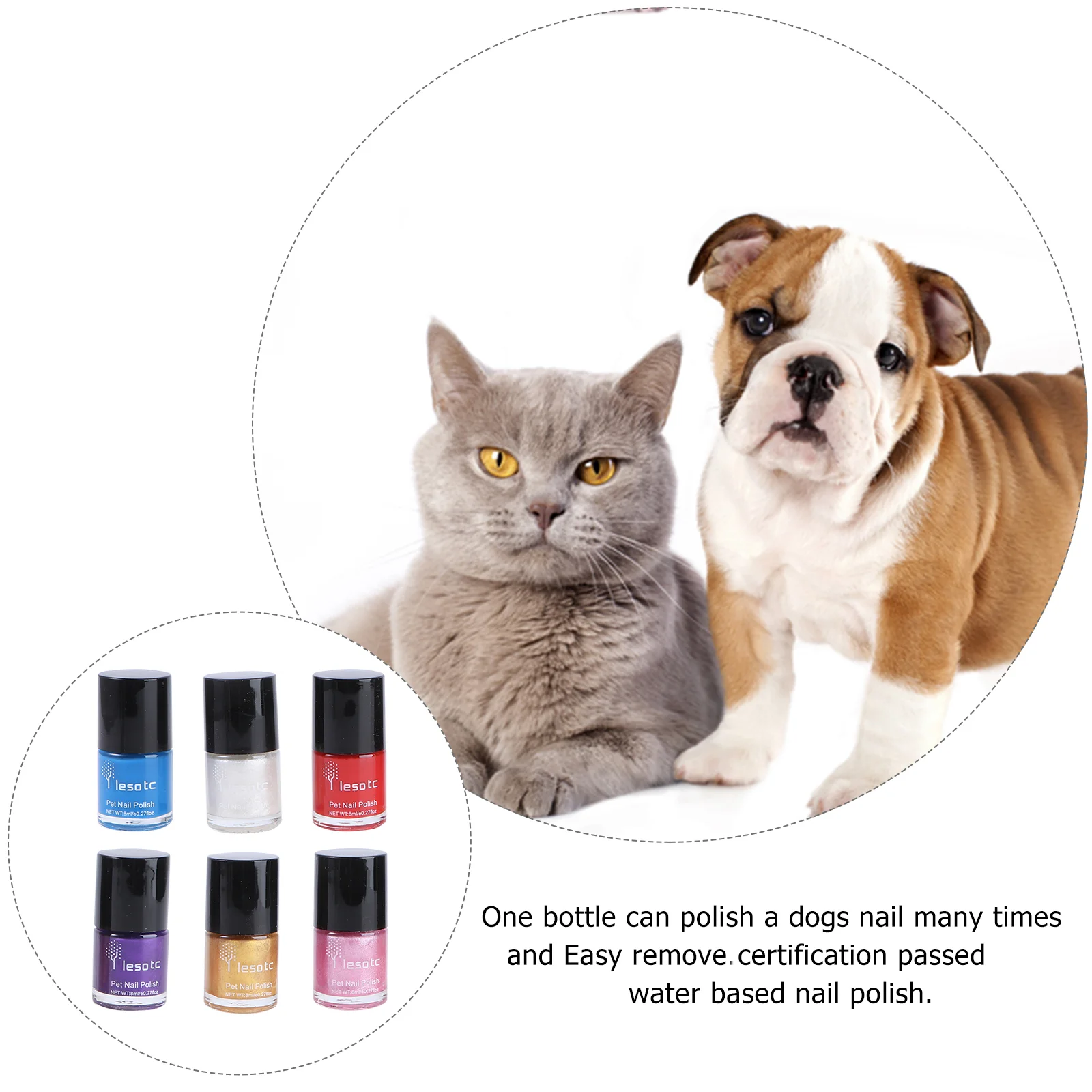 6 Pcs Water-Based Healthy Paw Grooming Pet Supplies Unpeelable Dog Nail Polish Quick Dry