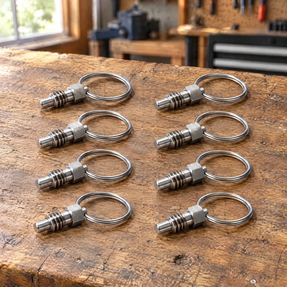 8pcs Manual Retractable Spring Plungers 304 Stainless Steel Pull Ring Indexing Plungers Set For Molds Cabinet Appliance Tool Kit