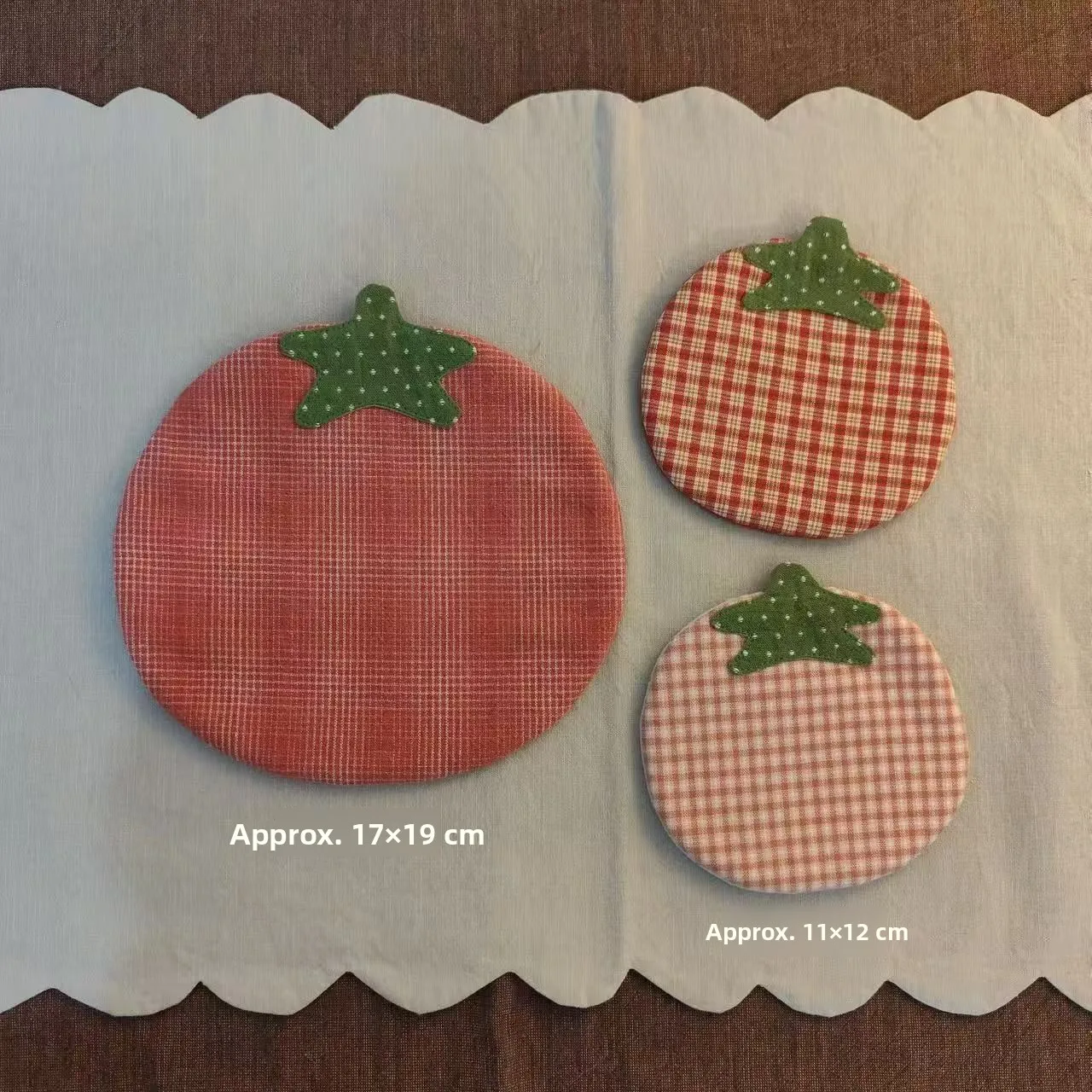 Vintage Handmade Checkered Cotton Coaster Cute Early Tomato Pattern American Country Style Coffee Tea Cup Mat Desktop Decoration