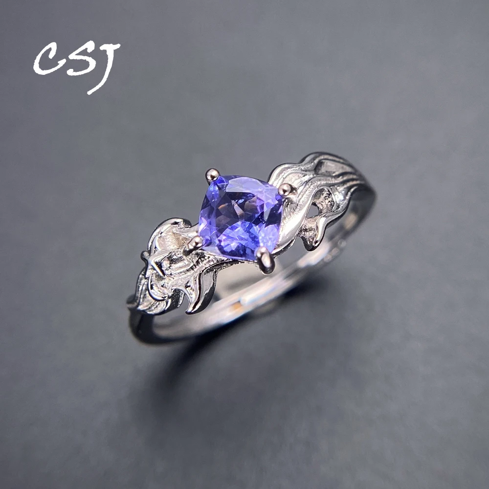 

Good Color Natural Tanzanite Rings Sterling 925 Silver Cushion 5mm for Women Party Birthday Fine Jewelry Gift