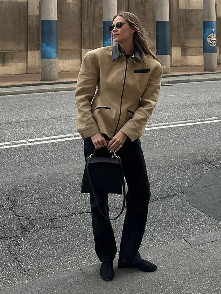 Damskie kurtki slim fit 2025 Basic Chic Zipper Lapel Coats Casual Full Sleeve Outerwear For High Street Commute Lady Outerwear