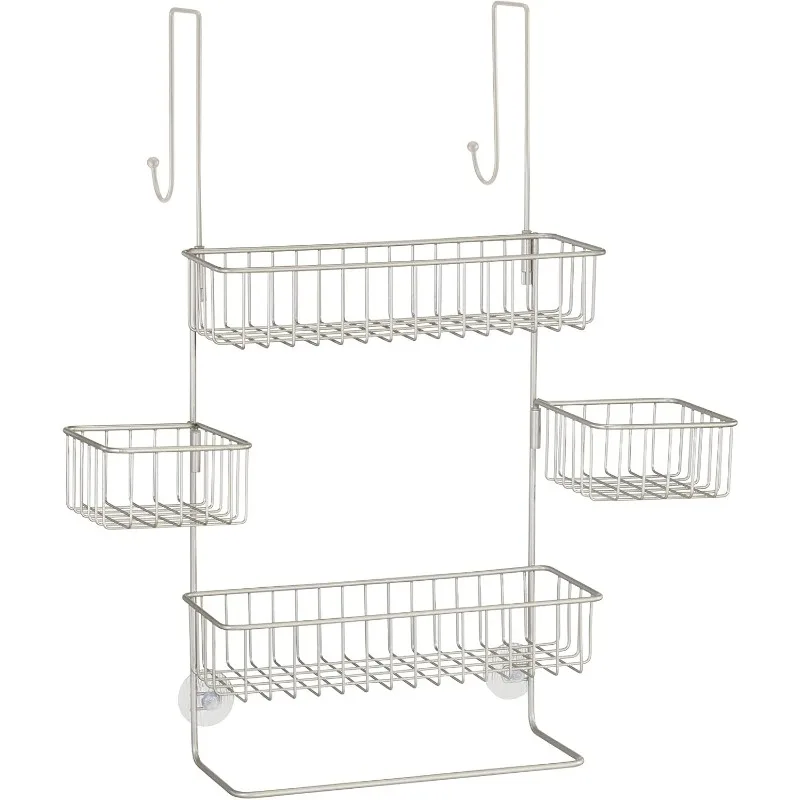 Steel Over The Door Shower Caddy - Hanging Organizer Rack w/ 4 Baskets, 2 Hooks in-Shower for Bathroom Hanger  Matte Satin