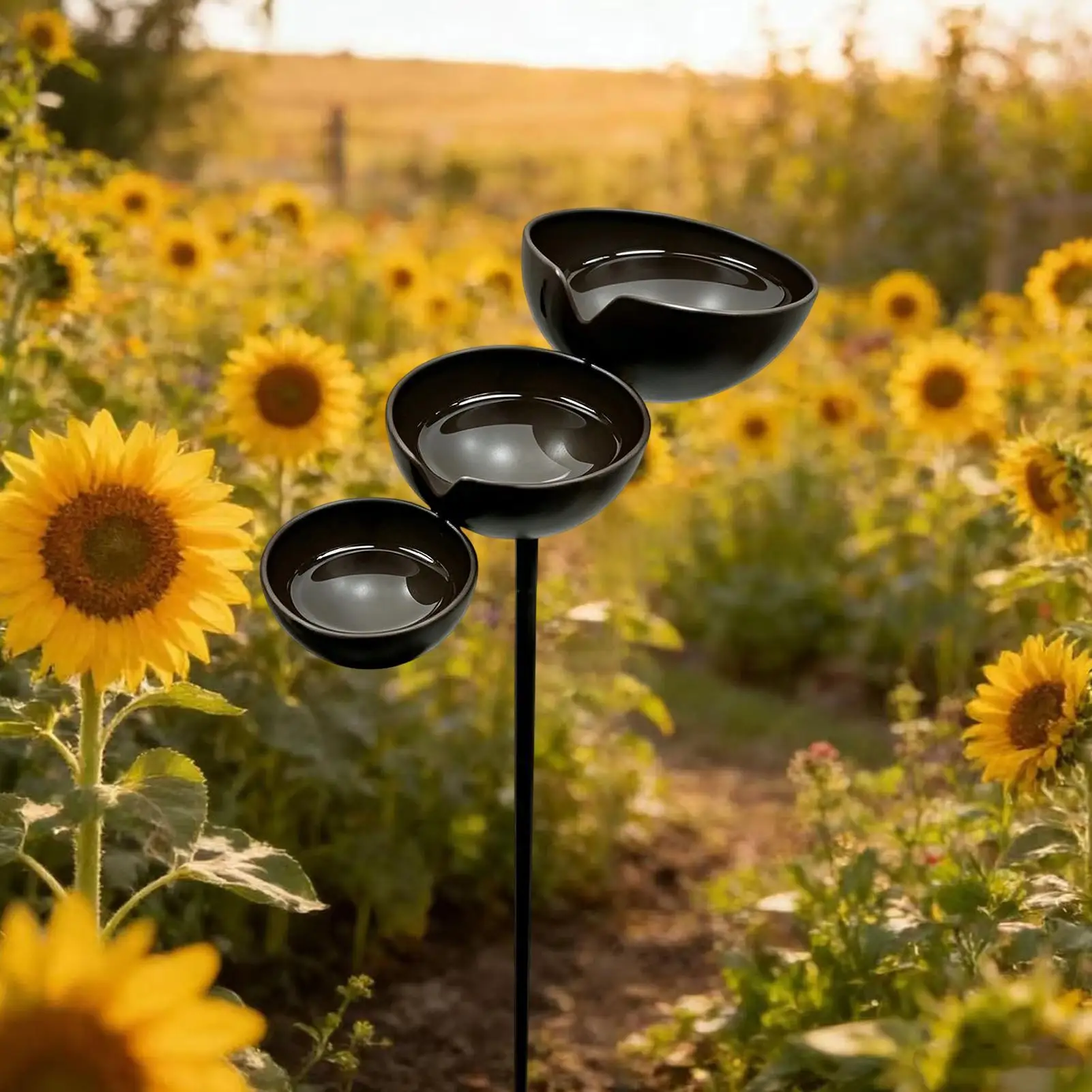Rain Catcher Bird Bath 3-Tier Decorative Rustic Metal Rustproof Bee Watering Station Hydration Bowls for Outdoor Garden Yard