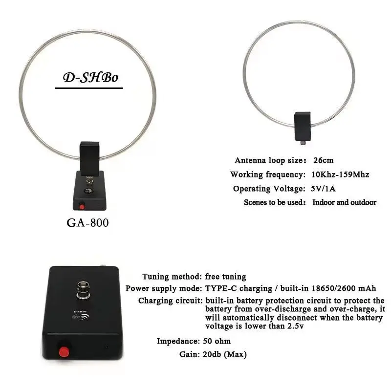 GA800 radio shortwave antenna active ring antenna small ring shortwave antenna 10KHz-159MHz HF