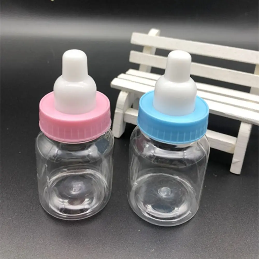 4pcs Candy Box Transparent Baby Bottle Candy Box Cute Pink Blue Plastic Candy Bottle Thick Mini Feeding Bottle Christening Gift