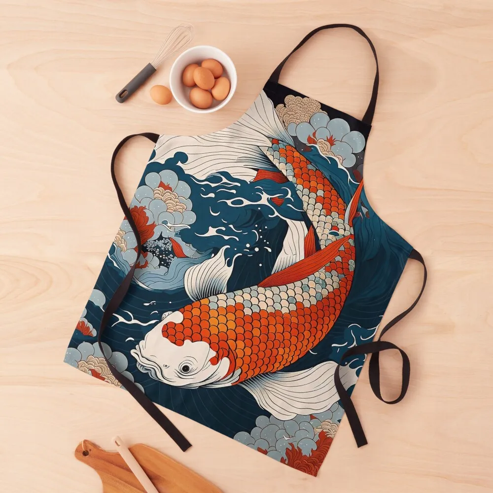 

Koi Fish Goldfish Ink Paint Apron Women's Home Clothes Things For The Home New year's barber men Apron