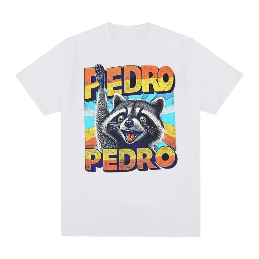 

Funny Cute Pedro Raccoon Vintage Cartoon Meme T-shirt Men's Casual Cotton Short Sleeve T Shirt Unisex Fashion Trend Tshirts Tops