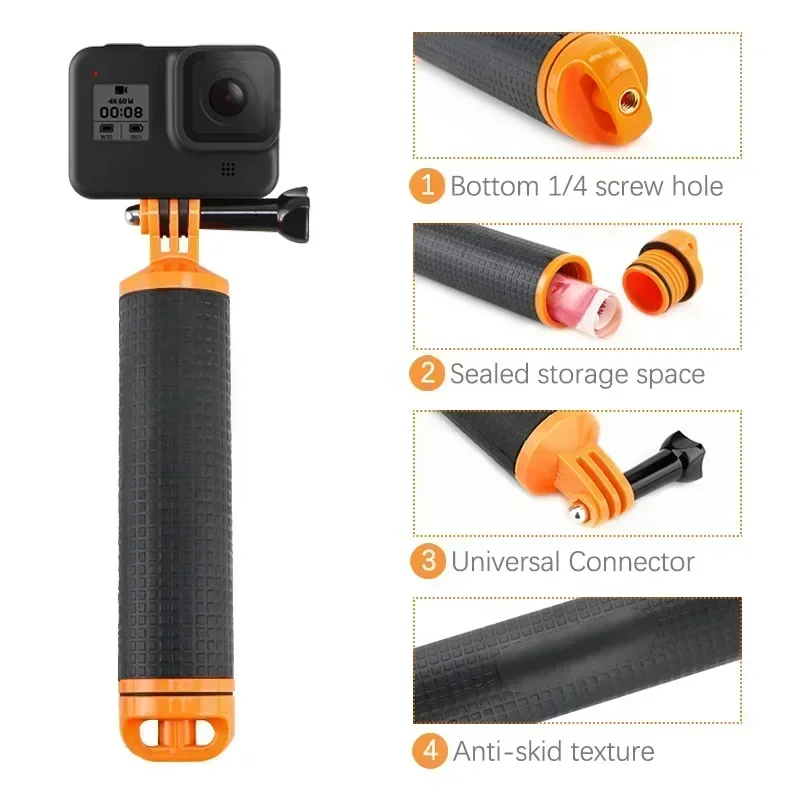 Galleggiante Impugnatura Treppiede Galleggiabilità Asta Palo Bastone Monopiede per Go Pro Hero10 9 8 7 6 5 4 3 per Xiaomi Yi 2 4K 360 Osmo Action Camera