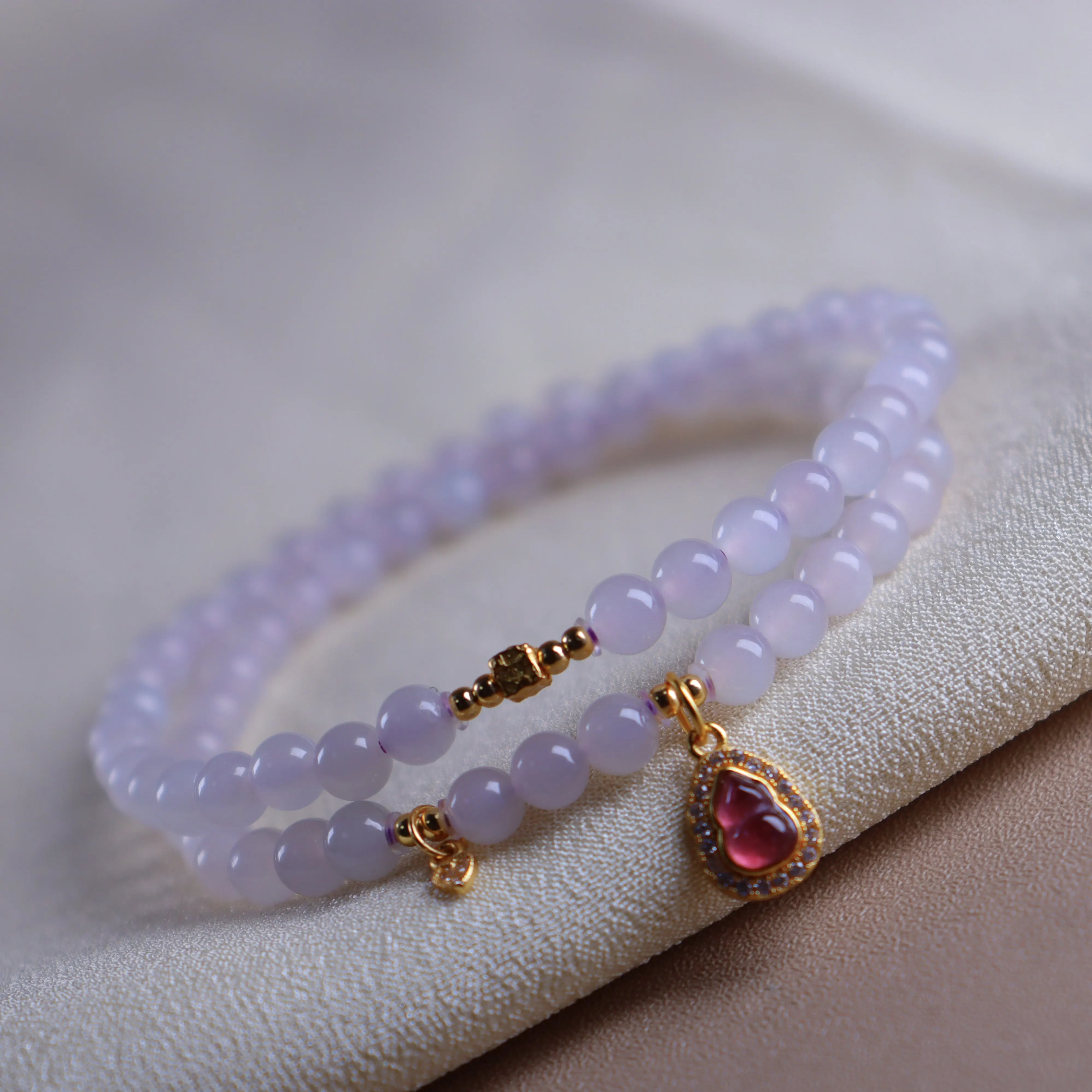 Natural Light Ice Smoky Purple Hetian Jade Double Loop Bracelet 5mm S925 Silver Women Gemstone Beaded Hand Chain