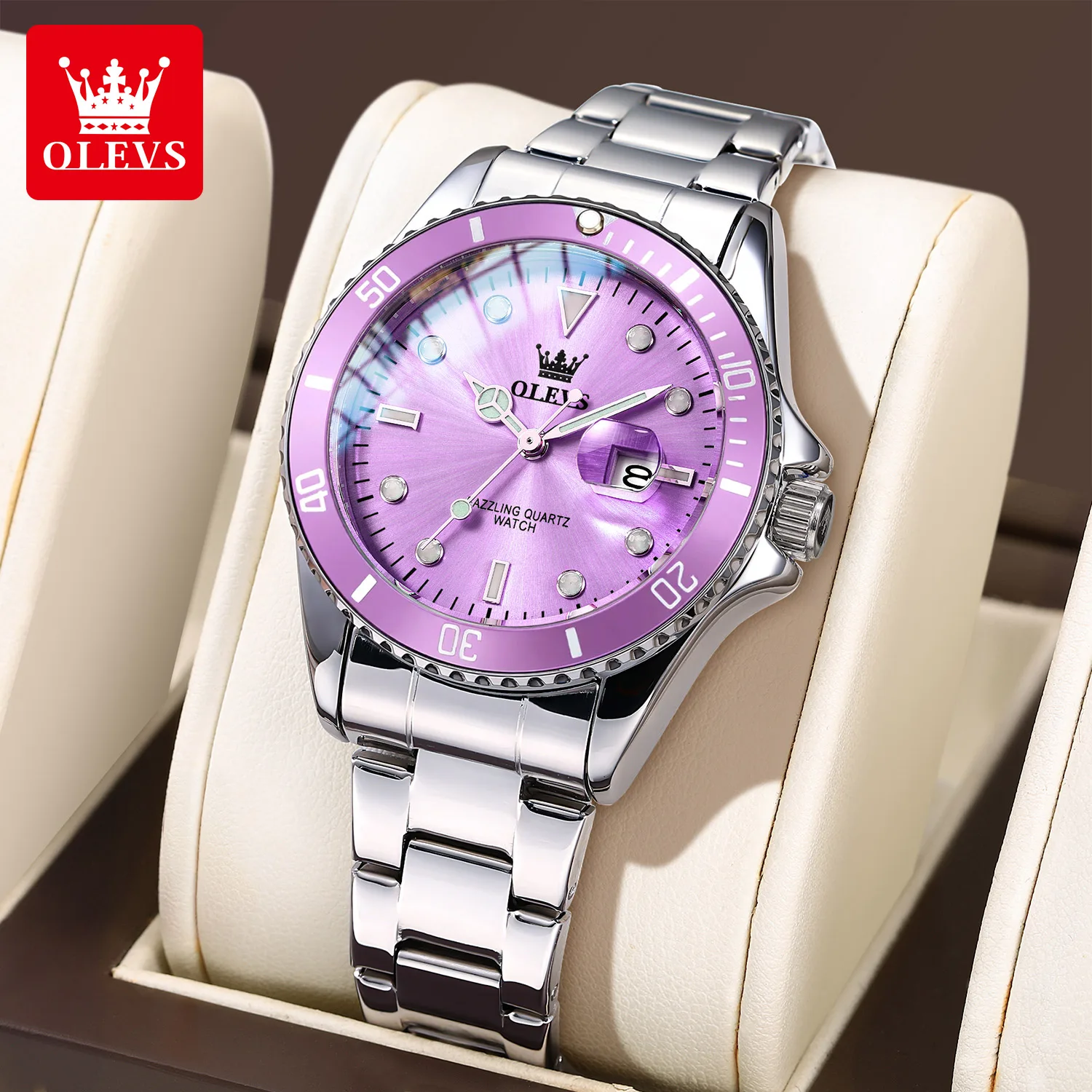 OLEVS 5885 Original Quarzuhr für Damen Mode Drehbares Zifferblatt Edelstahlarmband Wasserdicht Lässige Damenuhr