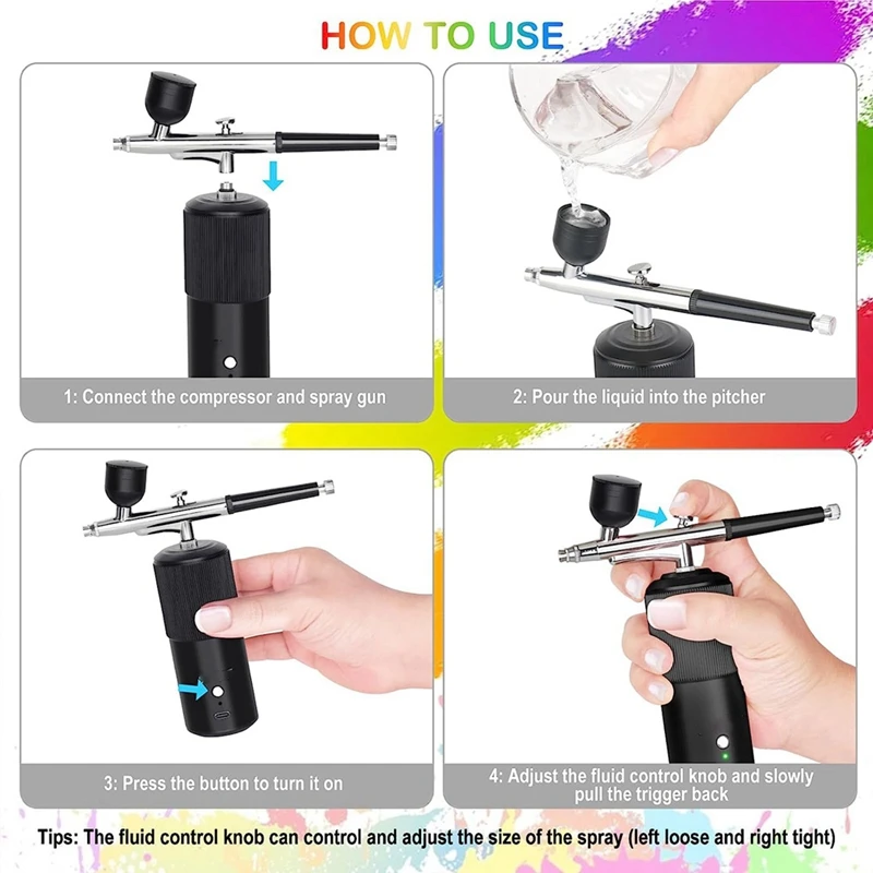 Airbrush Set Rechargeable Handheld Airbrush Compressor Professional Cordless Auto Airbrushgun For Nail Art, Makeup B