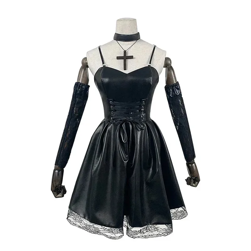 Misa Amane Cosplay Costume Death Note Leather Sexy Dress Outfit with Neck Jewelry Stockings Necklace Uniform Halloween Costume