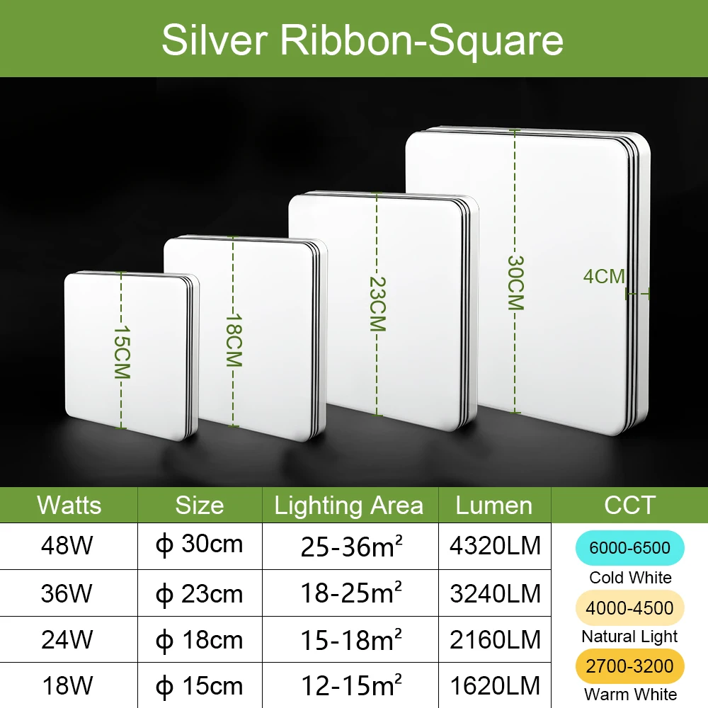Modern Square LED Ceiling Light 18W-48W Dimmable Panel for Home Bedroom Kitchen Living Room - Energy Efficient AC 110-220V