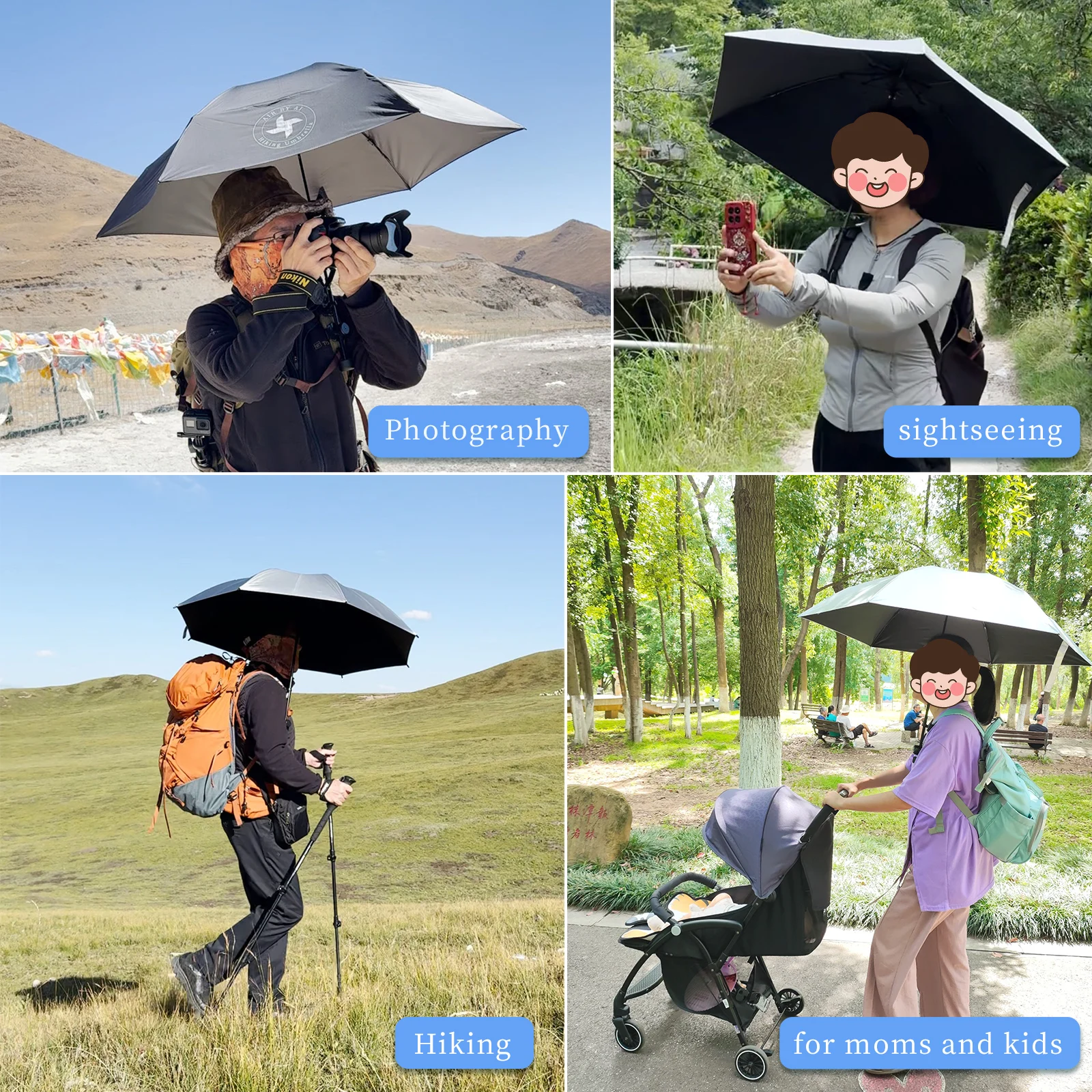 حقيبة الظهر بمشبك مظلة بدون استخدام اليدين وخفيفة الوزن للمشي لمسافات طويلة في الهواء الطلق جهاز تثبيت المظلة الثابتة لسهولة الرحلات