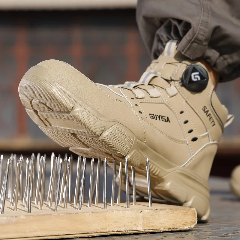 Rotating Button Men Boots Anti-smash Anti Puncture Safety Shoes Men Work Boot Steel Toe Security Indestructible Shoe