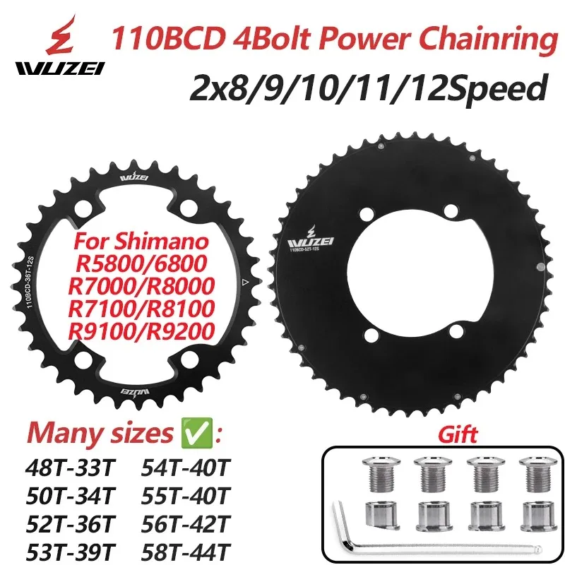 WUZEI Road Bike Chainring 110BCD, compatible with Shimano R5800/R6800/R7000/R8000 cassette sets, bicycle chainring, 9-12-speed