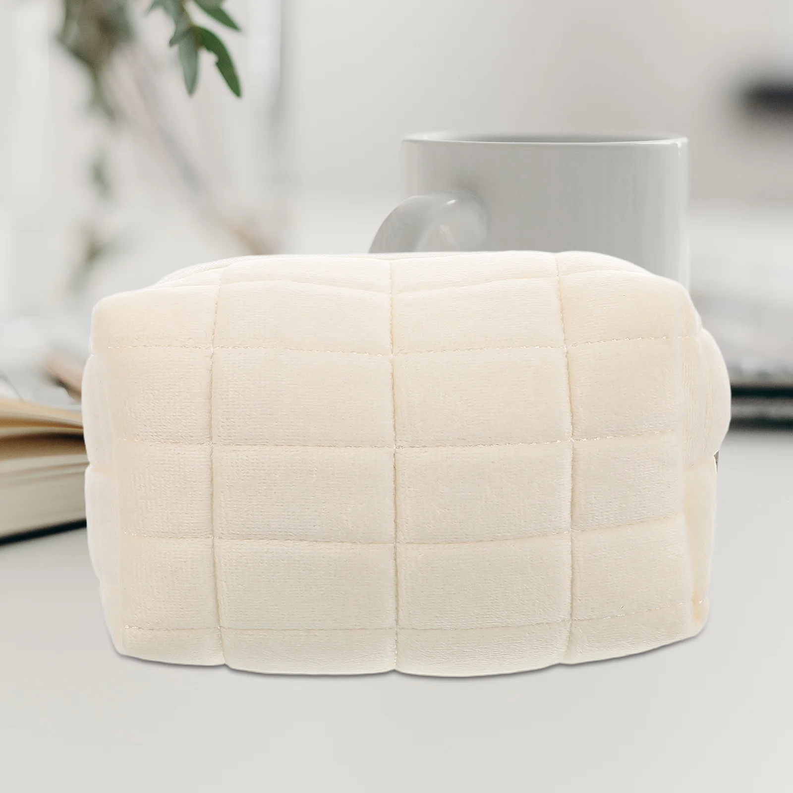 

Large Capacity Makeup Pencil Case Beige Minimalist Design Portable Organizer For School Office Travel Pencil Pouch