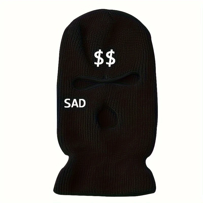 Dollar Embroidery Balaclava Cap Solid Color Men And Women Knit Beanie Winter Cycling Riding Face Mask Made of Acrylic Material